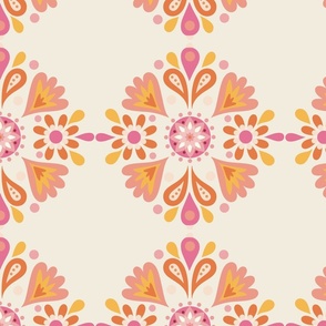 Hungarian Folklore Flower Pattern Design pink orange Large scale