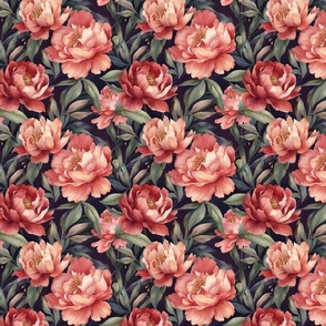 Peach camellia, peony coral 