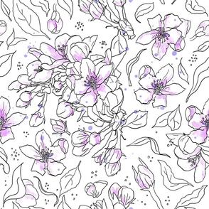 cherry blossom ink drawing pattern