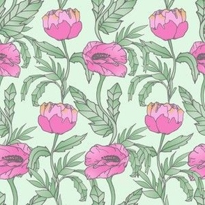 Pink Floral Print on Mint Green