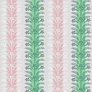 Floral stripes in mauve and Arsenic green