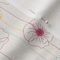 Poppy Flowers - Line Art - viva magenta, blue, yellow