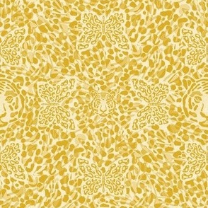 Small scale - Mustard - Howling Beauty - An Abstract Tiger and Butterflies Animal Print ©designsbyroochita