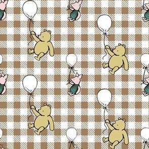 Smaller Scale Classic Pooh and Piglet with Balloons on Tan Gingham