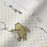 Smaller Scale Classic Pooh and Piglet with Balloons on Yellow Gold Polkadots