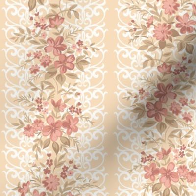 Traditional Lacy Floral Border Peach Pink