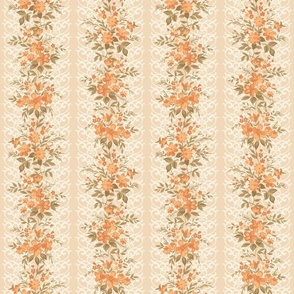 Traditional Lacy Floral Border Peach Orange