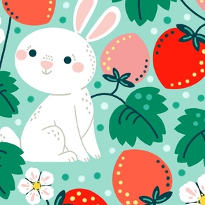 strawberries and bunny large scale light background