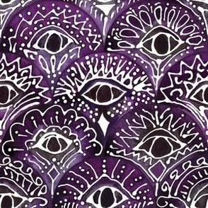 Mystical Watercolor Eye Scallops - Small Scale - Deep Purple Violet Indigo