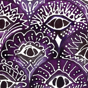 Mystical Watercolor Eye Scallops - Large Scale - Deep Purple Violet Indigo