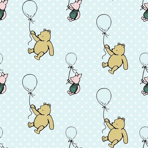 Bigger Scale Classic Pooh and Piglet with Balloons on Pale Blue