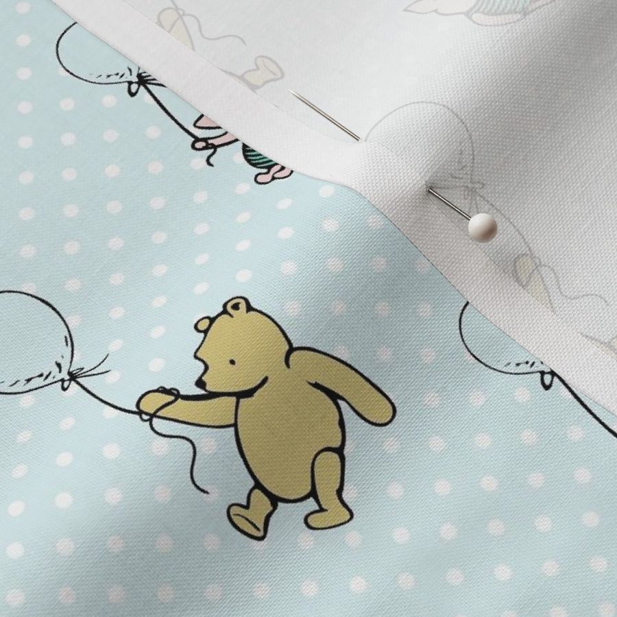 Smaller Scale Classic Pooh and Piglet with Balloons on Pale Blue