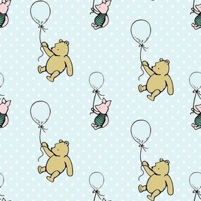 Smaller Scale Classic Pooh and Piglet with Balloons on Pale Blue