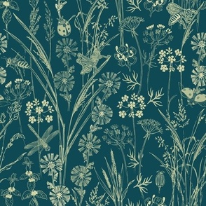 In the meadow midnight green background pattern