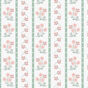 Sage and Coral Floral Stripes