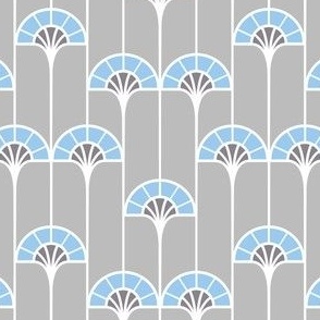 Elegant victorian fan  Art Deco -  Grey blue -  small