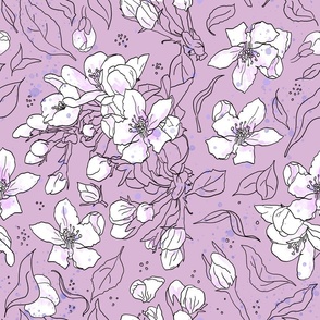 cherry blossom ink drawing pattern on pink