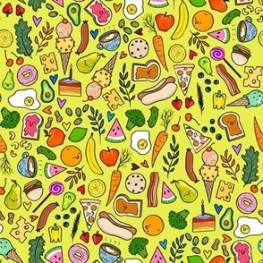 Dollhouse Kitchen - Happy Little Food - Ditsy print on yellow