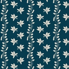 Maple Leaf + Vines Silhouette Stripe | Prussian Navy Blue + White ~ SMALL