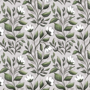 dollhouse wallpaper theme: victorian floral style with white flowers (medium size version) 