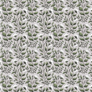 dollhouse wallpaper theme: victorian classic floral style with white flowers (small size version) 