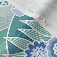 Doll House Spring Garden- Geometric Floral Wallpaper- Spring Wildflowers- Tulips- Blue- Mint- Green- Petal Solids Coordinate- Sea Glass- Sky Blue- Honeydew Green- Small