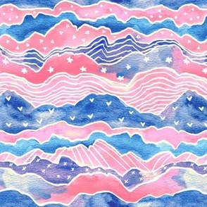 Dolly Mountains in Pink and Navy - Small Scale 