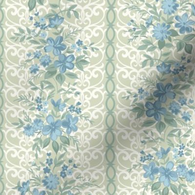 Traditional Lacy Floral Border Soft Blue Green