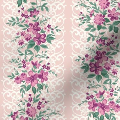 Traditional Lacy Floral Border Pink Lilac