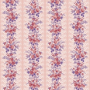 Traditional Lacy Floral Border Dusty Pink Purple