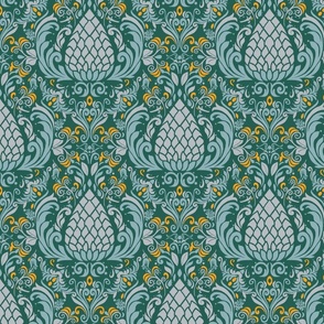 Emerald and Orange Damask