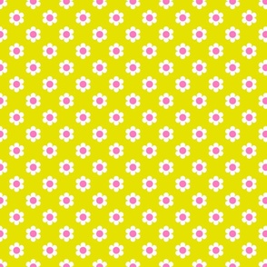 Retro Daisies - Citron Yellow and Pink Small