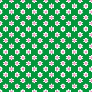 Retro Daisies - Green and Pink Small