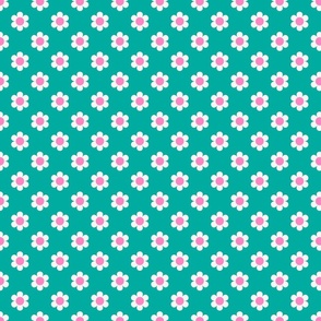 Retro Daisies - Pink and Turquoise Small