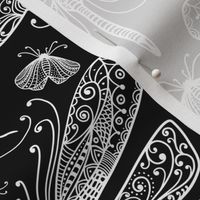 Doodle Bugs 2Dragonfly Ant Moth Black And White Doodle Drawing Pattern White On Black Smaller Scale