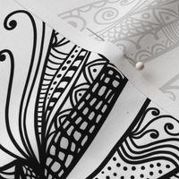 Dragonfly And Moth Black And White Doodle Drawing Pattern Black On White