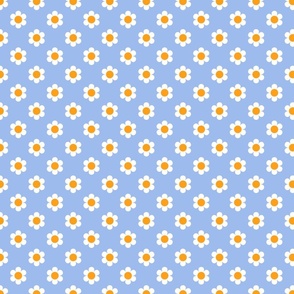 Retro Daisies - Periwinkle Blue and Orange Small