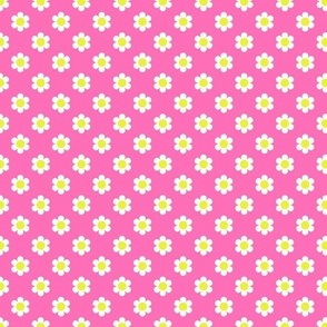 Retro Daisies - Pink and Citron Yellow Small