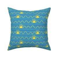 Summer Sun Striped Scribbles in Beachy Yellow, Turquoise and Blue