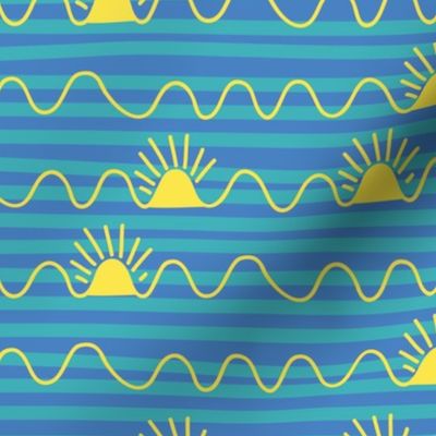 Summer Sun Striped Scribbles in Beachy Yellow, Turquoise and Blue