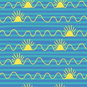 Summer Sun Striped Scribbles in Beachy Yellow, Turquoise and Blue