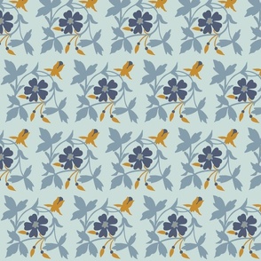 Vintage Buttercup Wallpaper in Cool Lake Blue