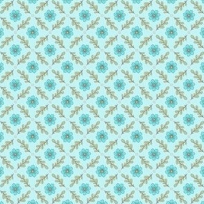 Aqua Floral Diamond on Aqua - mini scale - mix and match