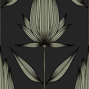 Doodle Flower - JUMBO - black, light sage green, raisin black - extra large scale dark moody floral