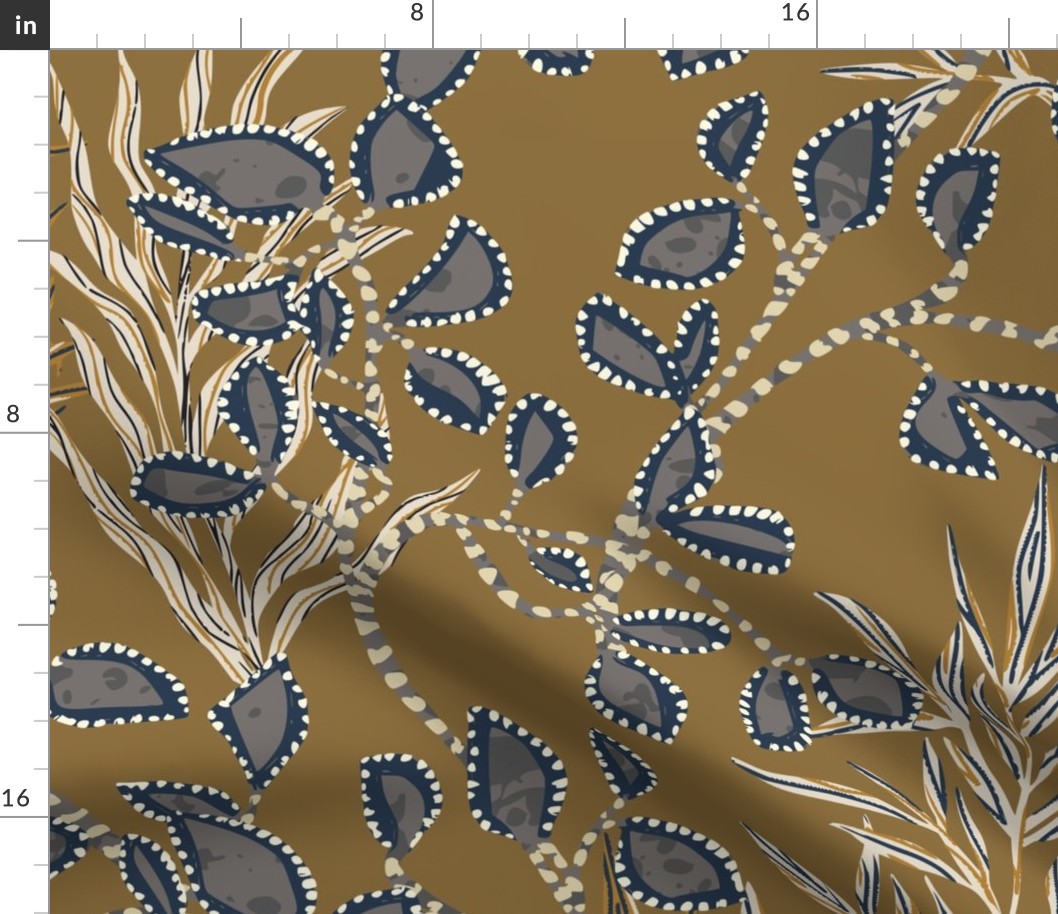animal pattern leaves old gold - L