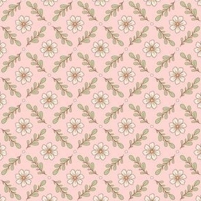 Cream Floral Diamond on Peach - mini scale - mix and match