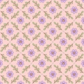 Lavender Floral Diamond on Peach - mini scale - mix and match 