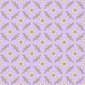 Cream Floral Diamond on Lavender - mini scale - mix and match