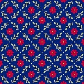 Viva Magenta Floral Diamond on Blue - mini scale - mix and match