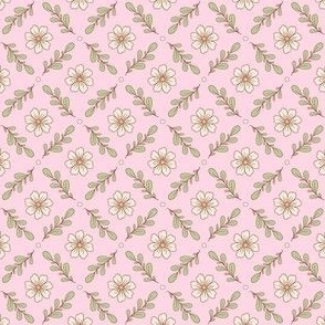 Cream Floral Diamond on Pink - mini scale - mix and match